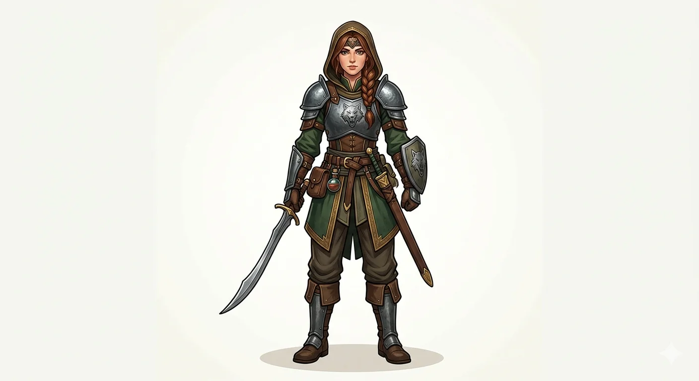 Whisk AI generated RPG game character concept art showing a front-facing sprite design with clean silhouette for indie game development