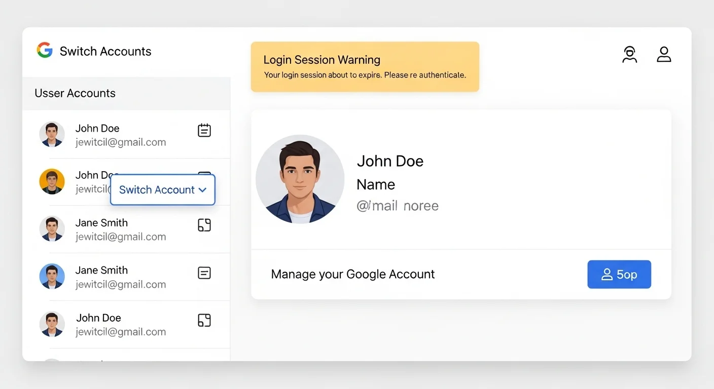Google account settings showing fix for Whisk AI login issues caused by multiple accounts session timeout and age verification problems