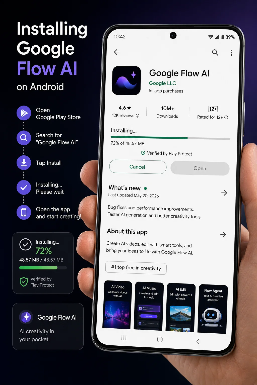 Installing Google Flow AI app on Android device