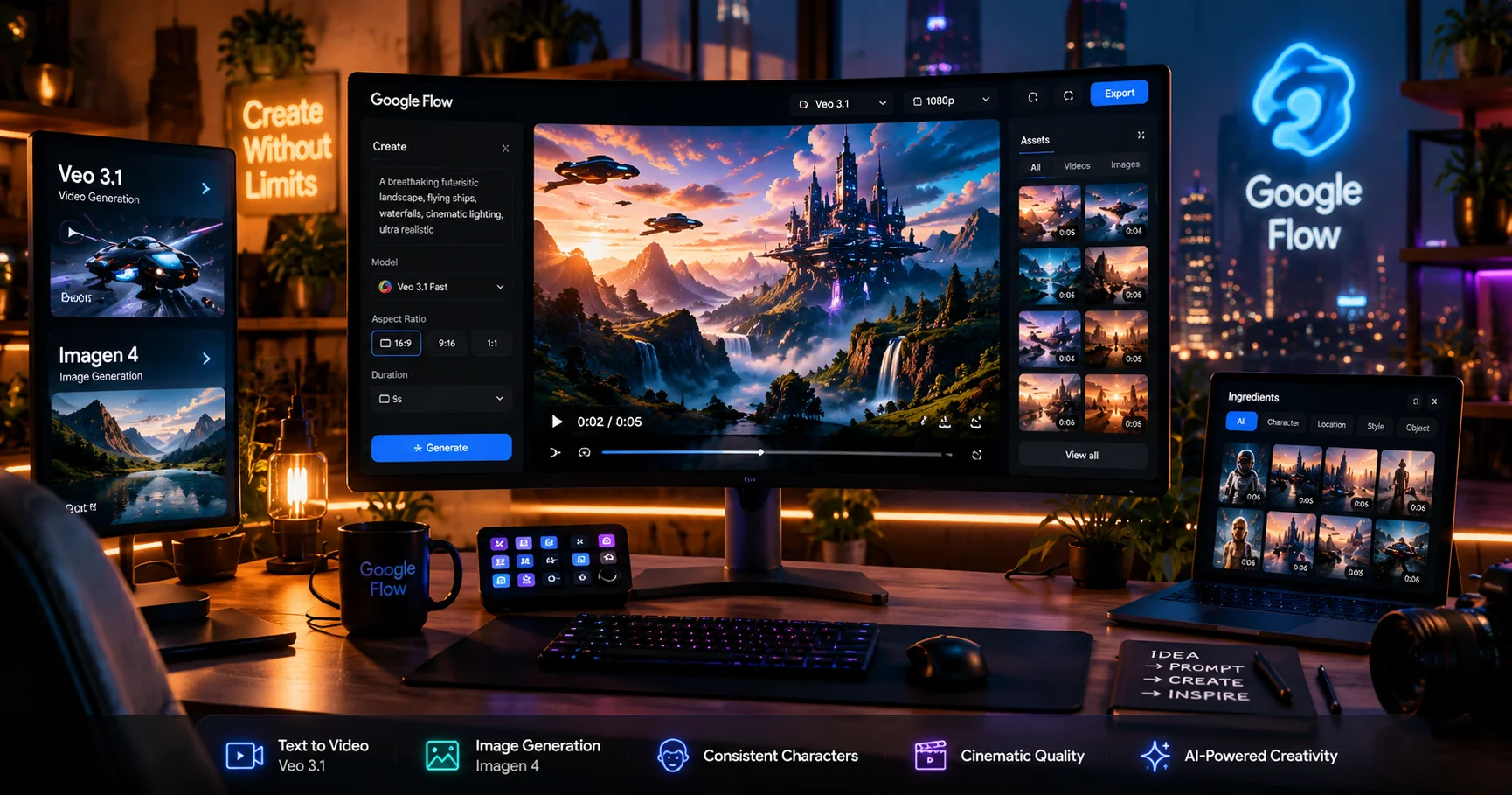 Google Flow AI creative studio — generate images and videos with Veo 3.1 and Imagen 4