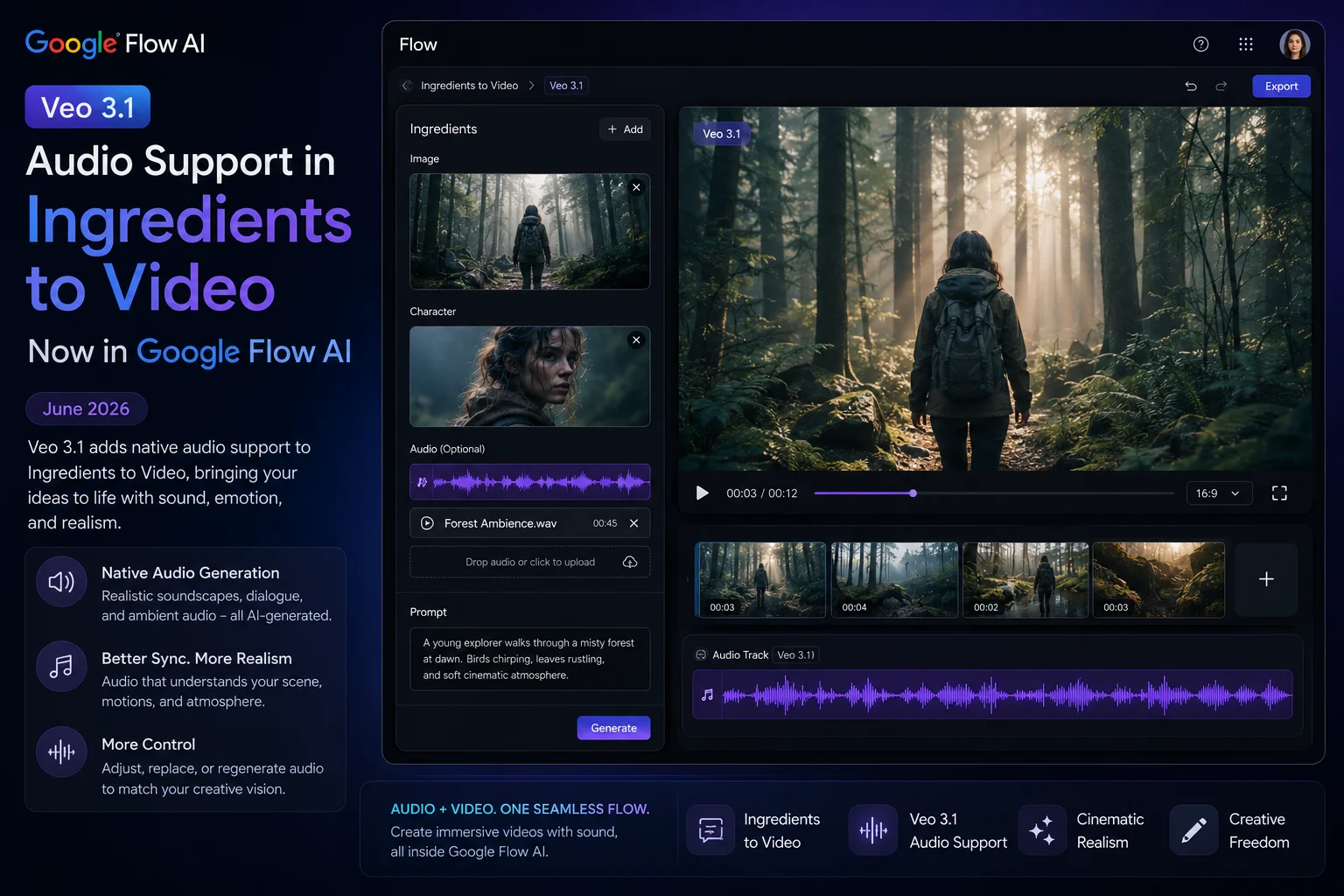 Veo 3.1 audio support in Ingredients to Video inside Google Flow AI 2026
