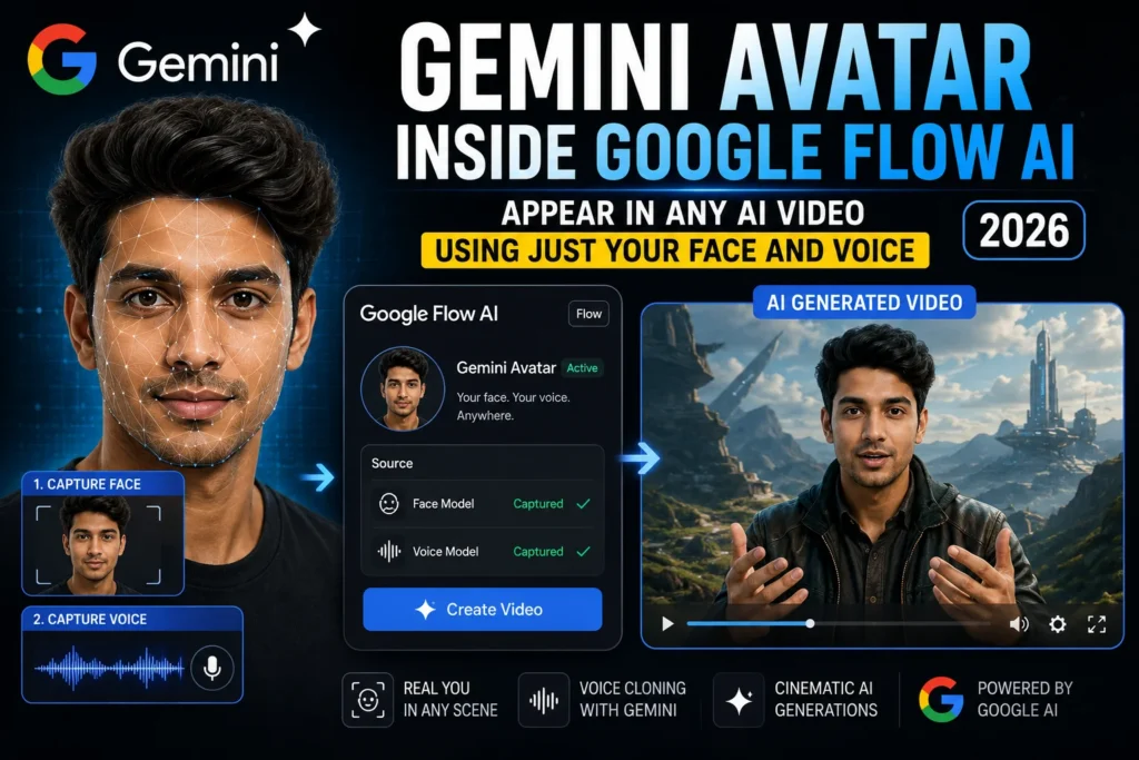 Gemini Avatar Google Flow AI 2026 showing how to put yourself in AI generated video