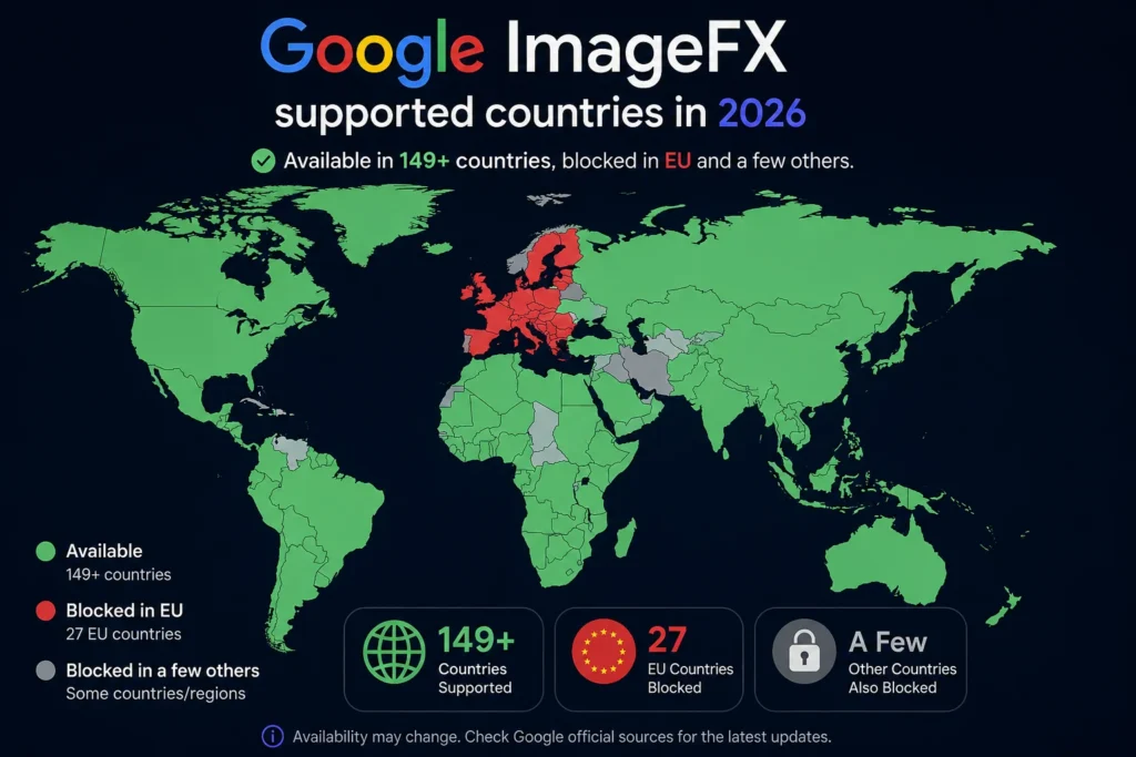 ImageFX supported countries 2026 world map showing available and blocked regions