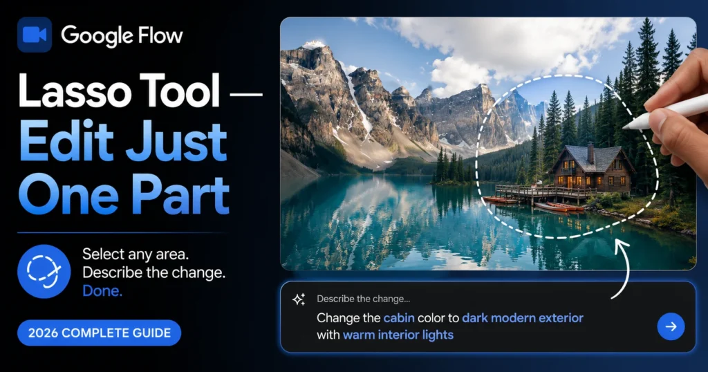 Google Flow AI lasso tool guide 2026 showing freehand selection and natural language editing