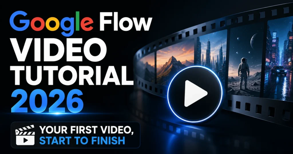Google Flow video tutorial 2026 showing step by step process of making first AI video