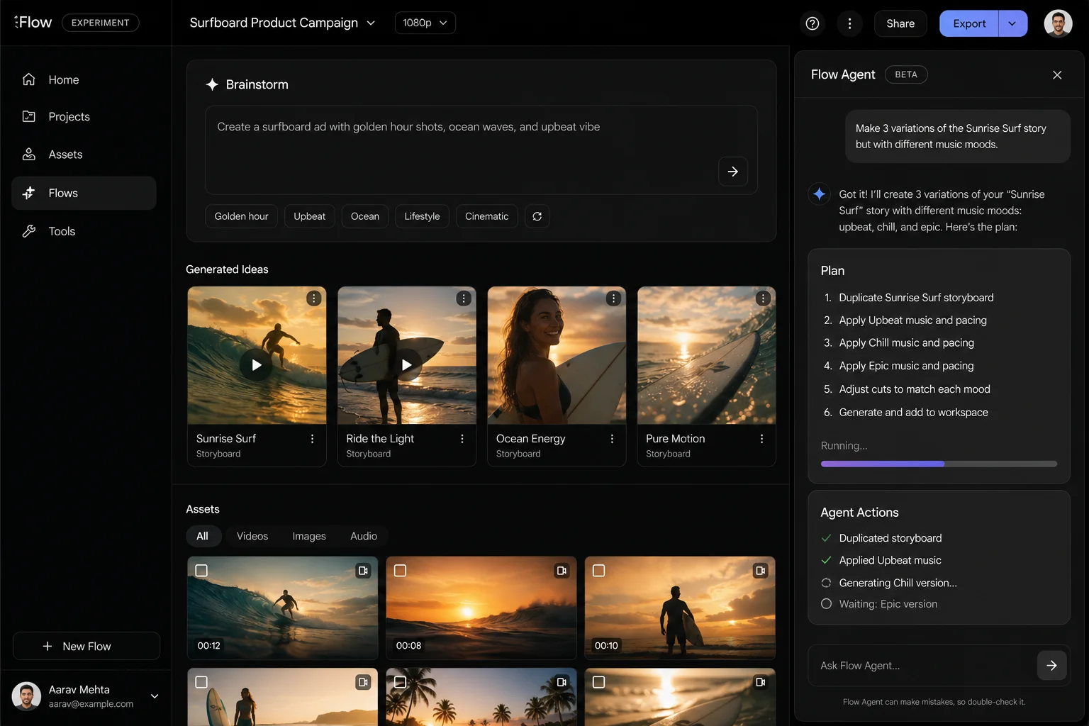 Google Flow Agent brainstorming and batch editing interface shown at I/O 2026