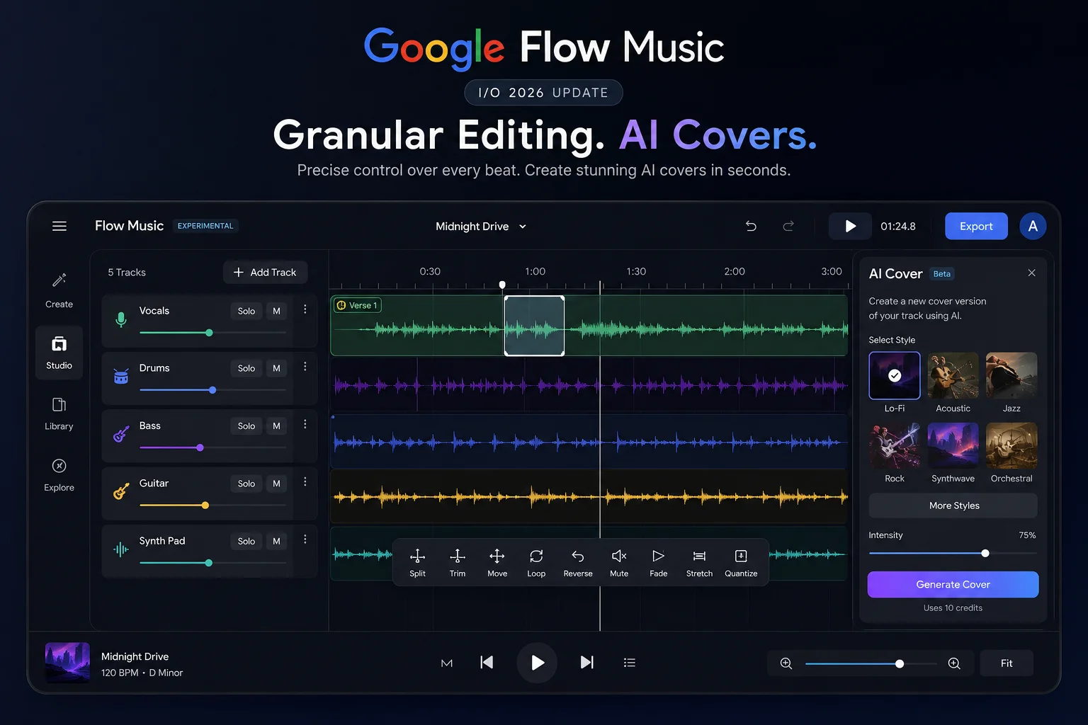 Google Flow Music granular editing and AI cover feature update I/O 2026