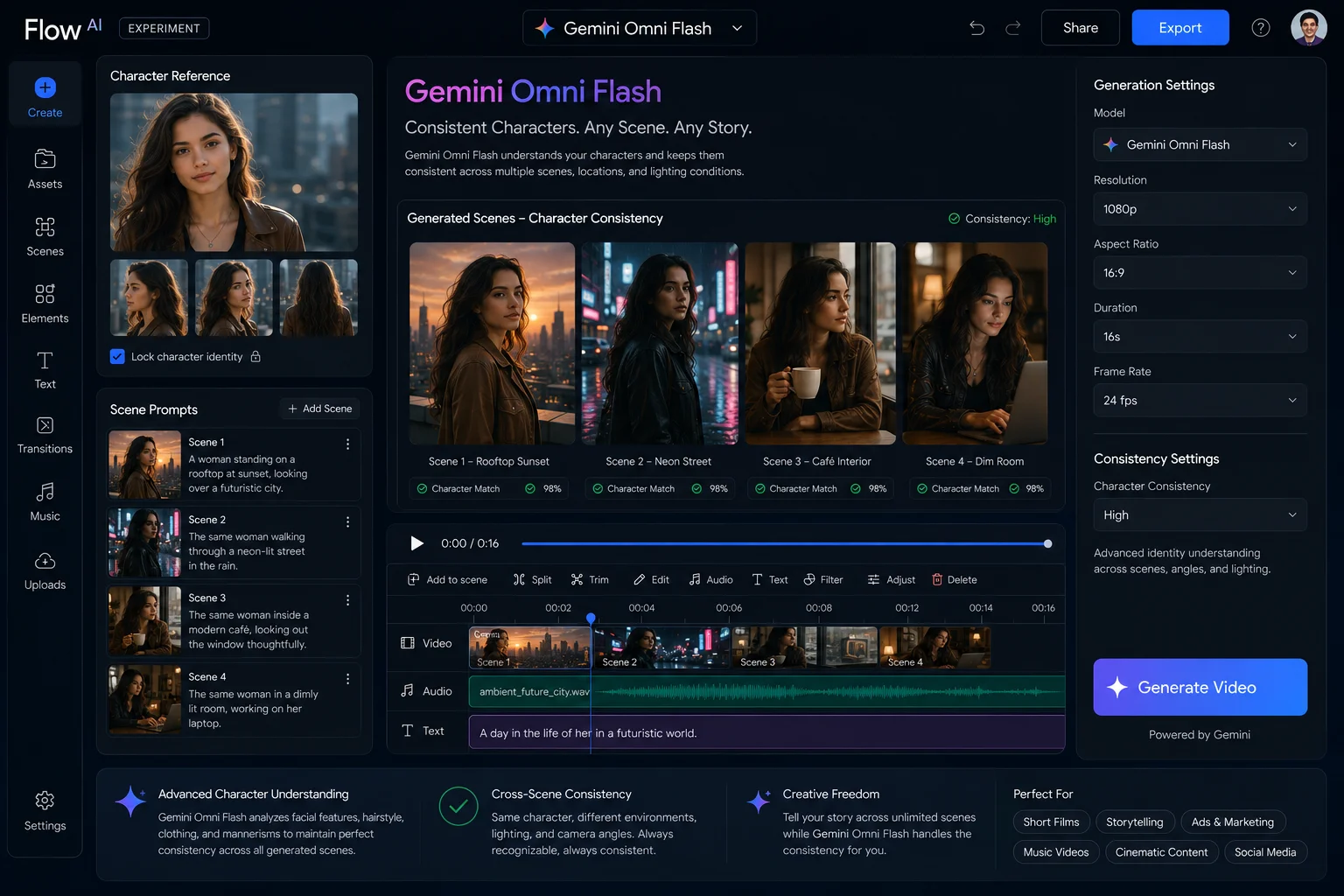 Gemini Omni Flash character consistency across multiple scenes in Google Flow AI video generation