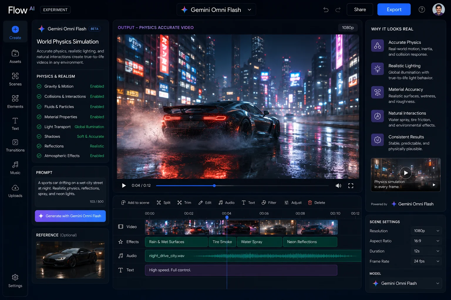 Gemini Omni Flash world physics simulation creating realistic video with accurate lighting 2026