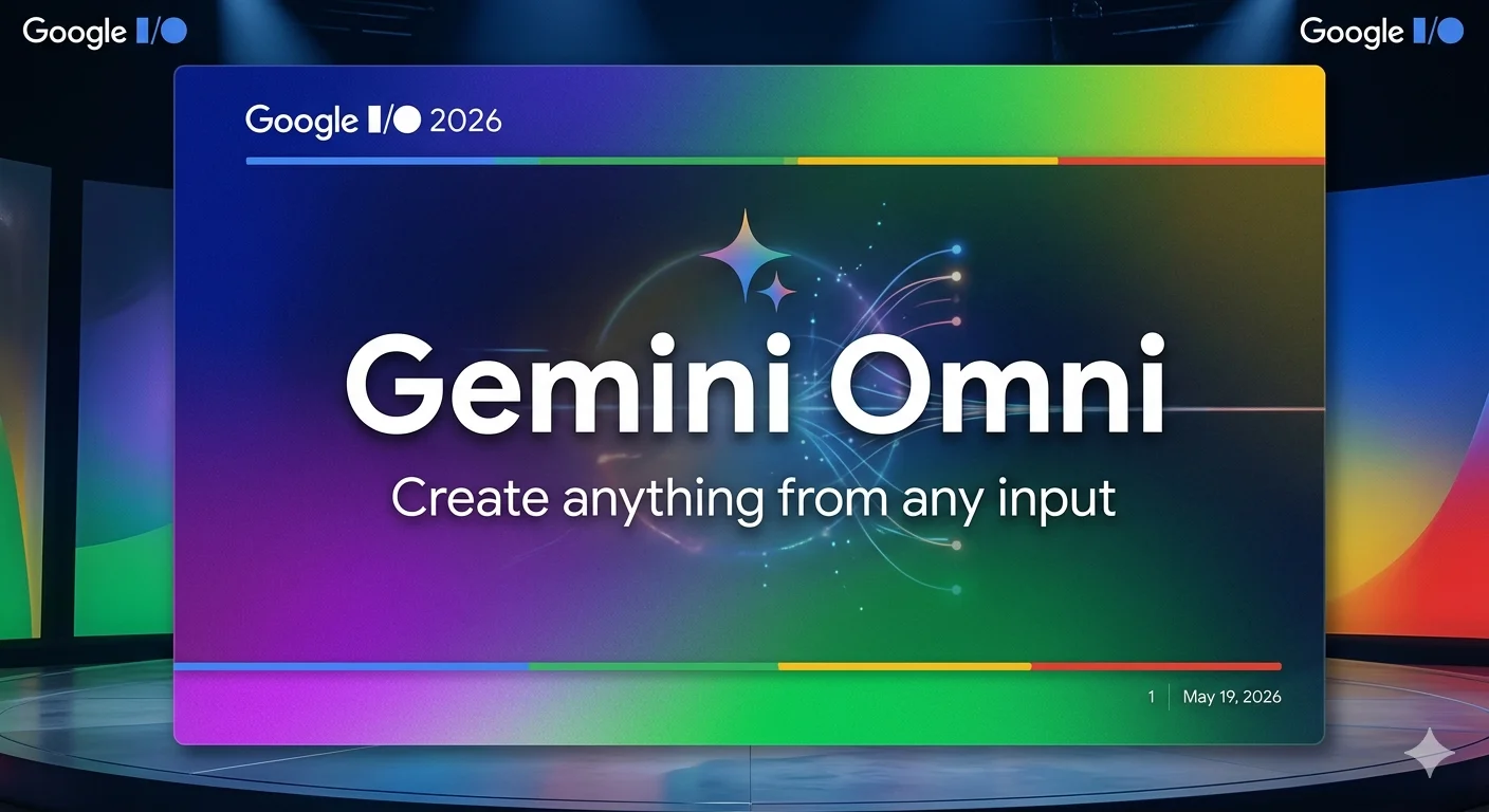 Gemini Omni Google IO 2026 announcement showing the world model launch keynote