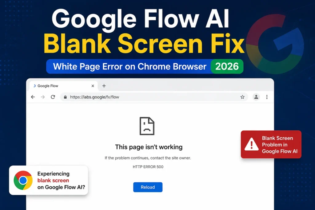 Google Flow AI blank screen fix showing white page error on Chrome browser 2026