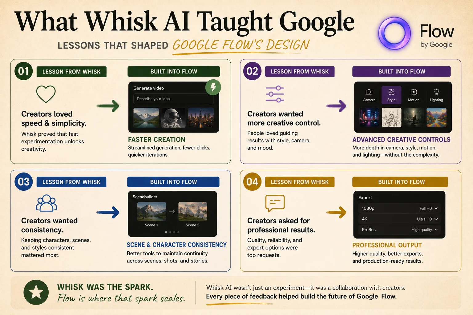 Whisk AI lessons built into Google Flow 2026 showing how creator feedback shaped Flow features