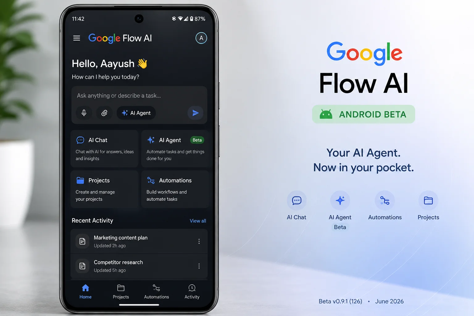 Google Flow AI Android beta app on mobile phone June 2026